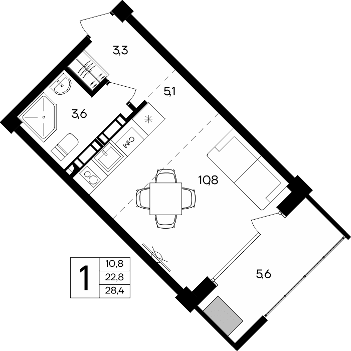 1-к, 28.4 м² · Альморе
