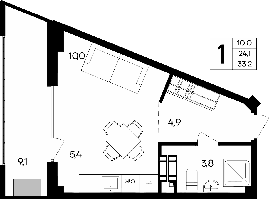 1-к, 33.2 м² · Альморе