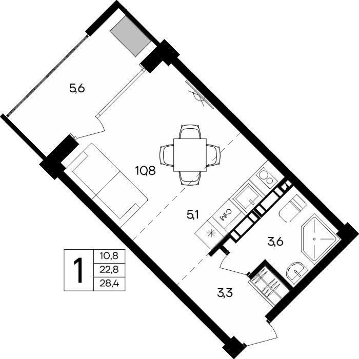 1-к, 28.4 м² · Альморе