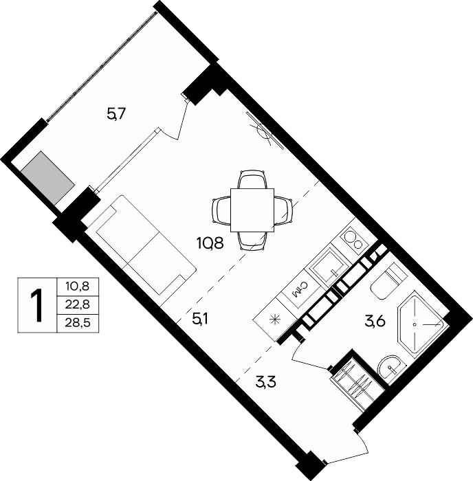 1-к, 28.5 м² · Альморе