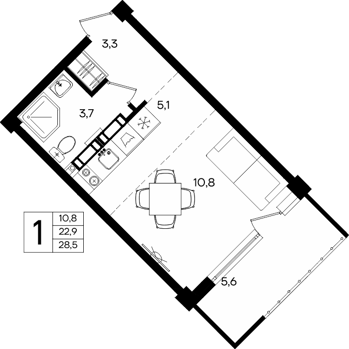 1-к, 28.5 м² · Альморе
