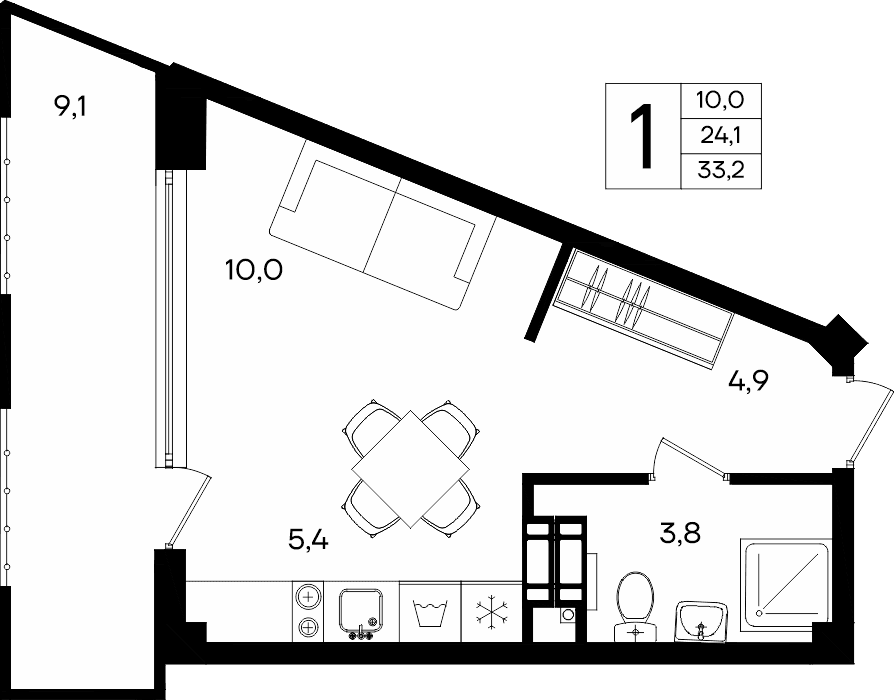 1-к, 33.2 м² · Альморе