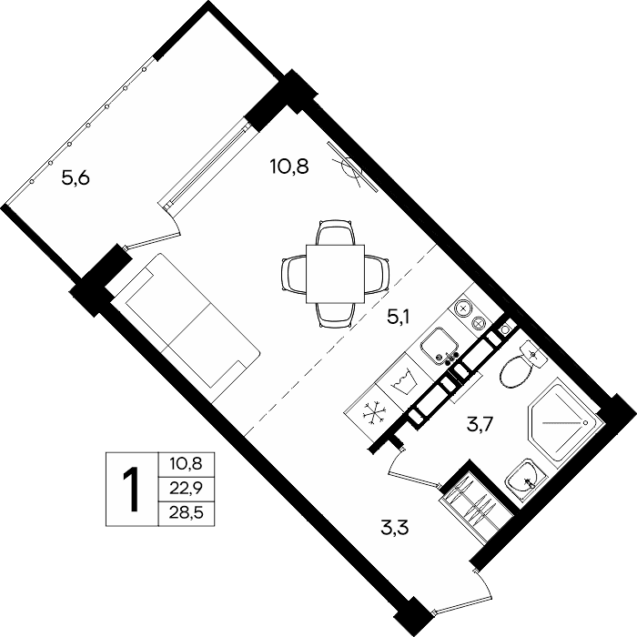1-к, 28.5 м² · Альморе