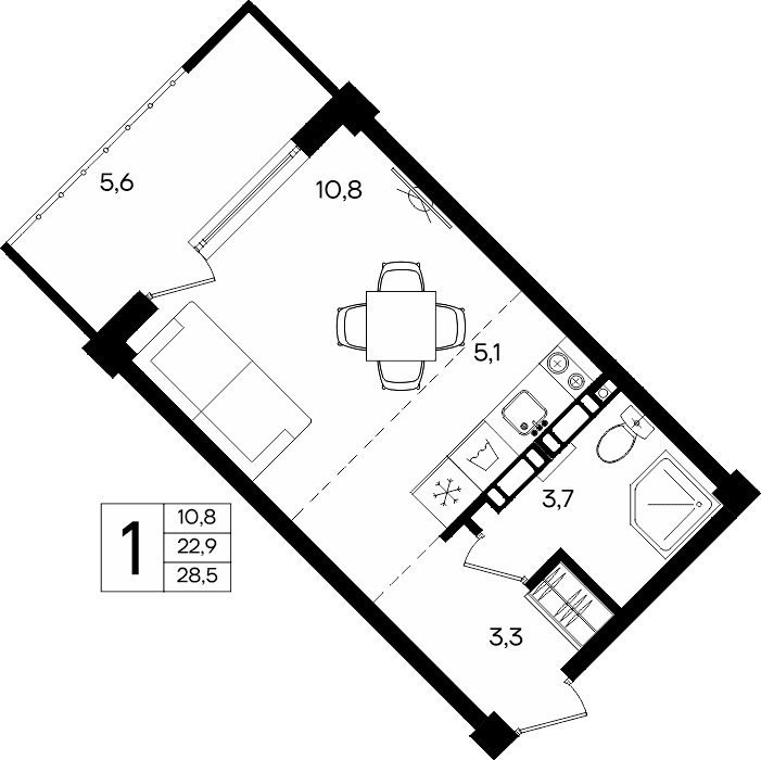 1-к, 28.5 м² · Альморе