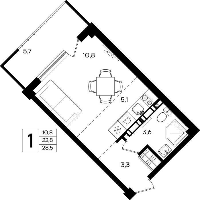 1-к, 28.5 м² · Альморе