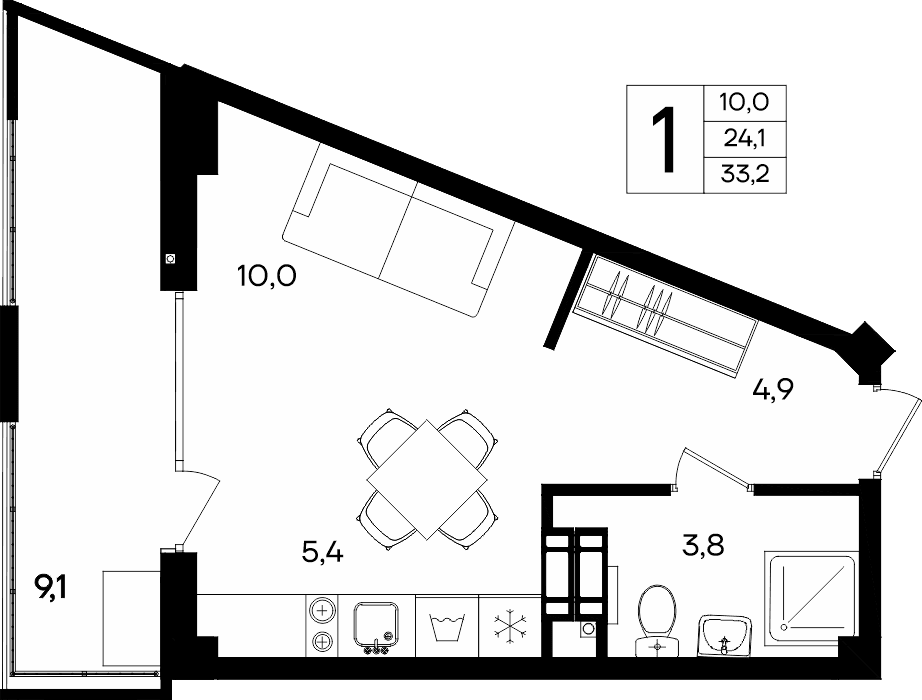 1-к, 33.2 м² · Альморе