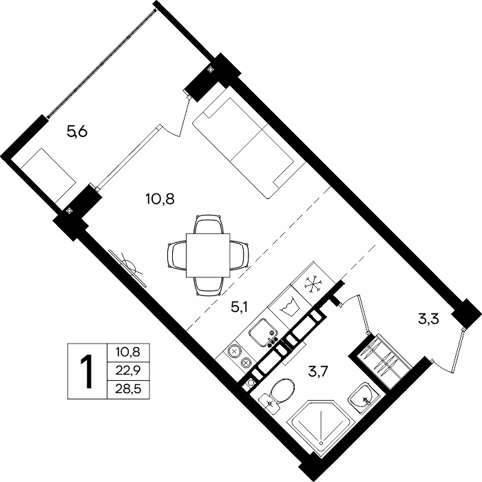 1-к, 28.5 м² · Альморе