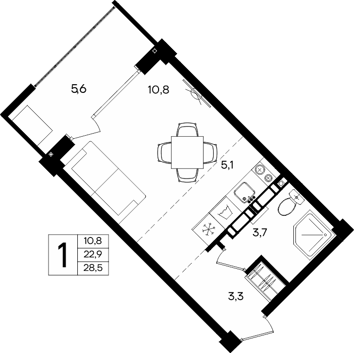 1-к, 28.5 м² · Альморе