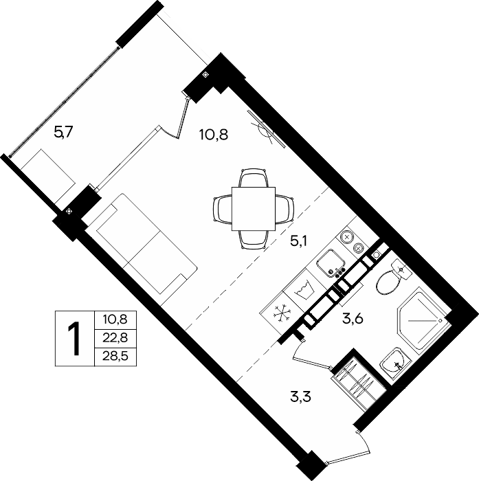 1-к, 28.5 м² · Альморе
