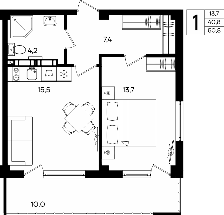 1-к, 50.8 м² · Альморе