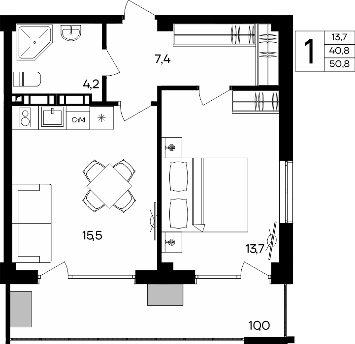 1-к, 50.8 м² · Альморе