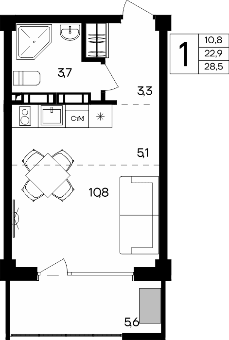 1-к, 28.5 м² · Альморе