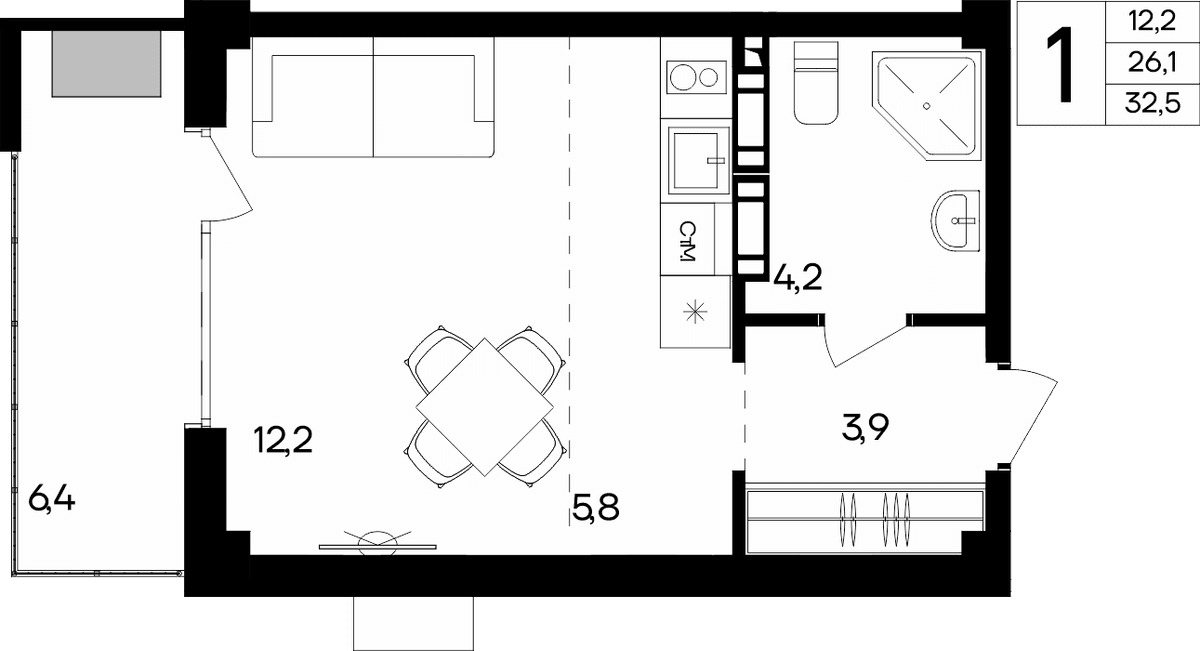1-к, 32.5 м² · Альморе