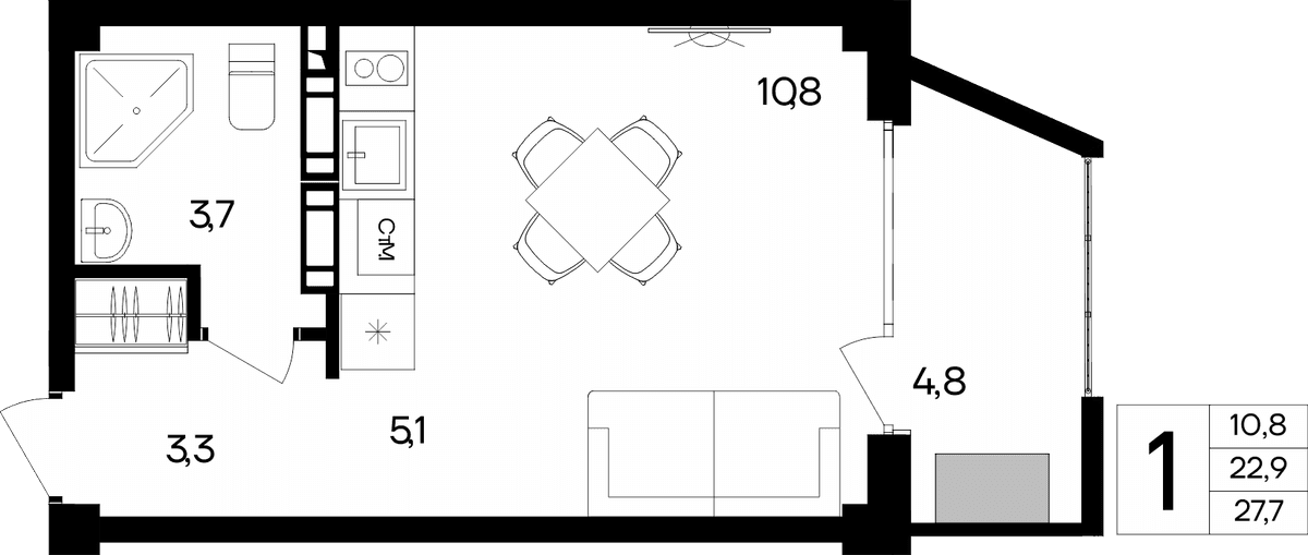 1-к, 27.7 м² · Альморе