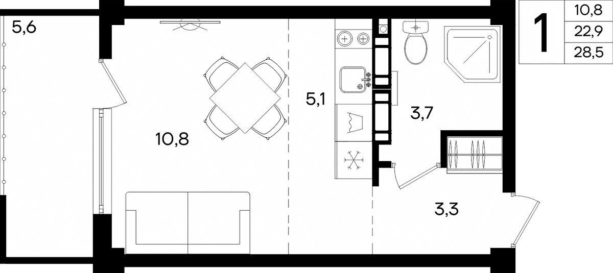 1-к, 28.5 м² · Альморе