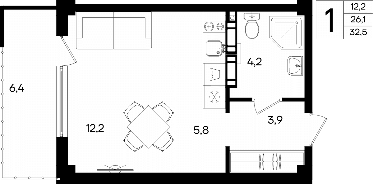 1-к, 32.5 м² · Альморе