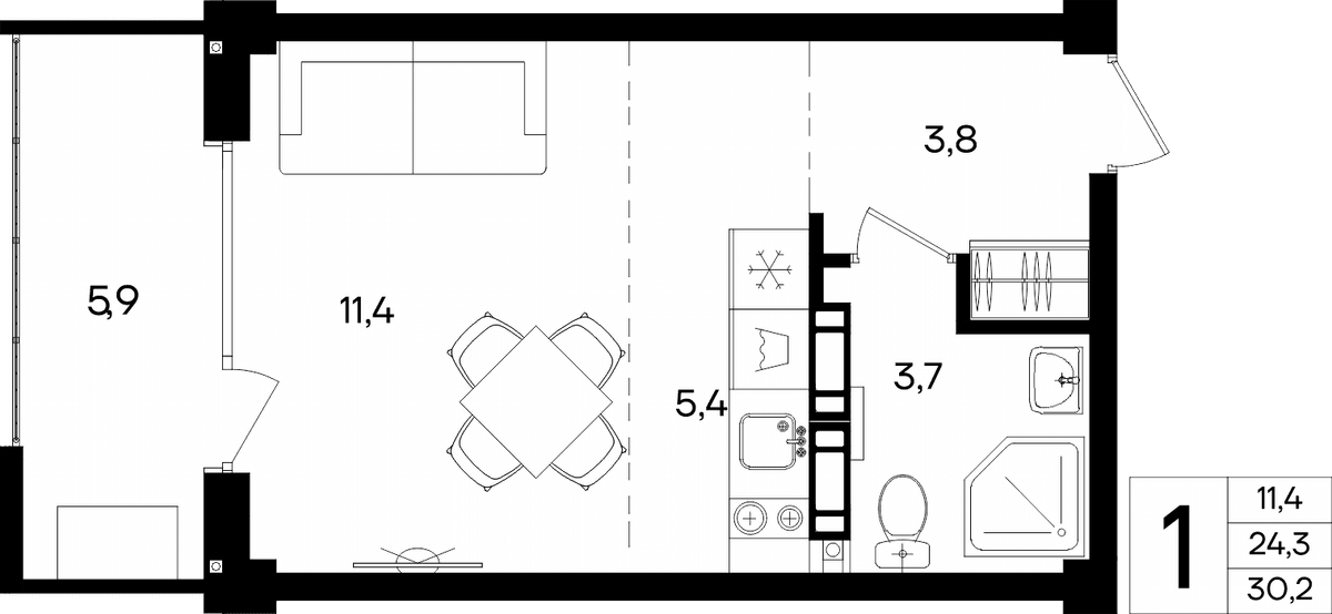 1-к, 30.2 м² · Альморе