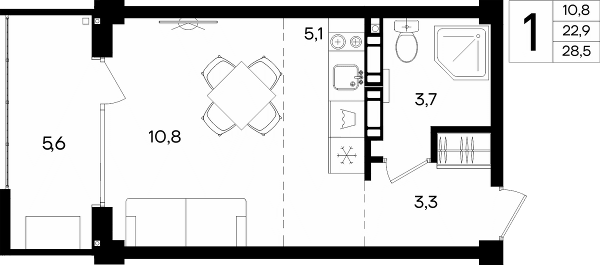 1-к, 28.5 м² · Альморе
