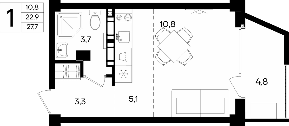 1-к, 27.7 м² · Альморе