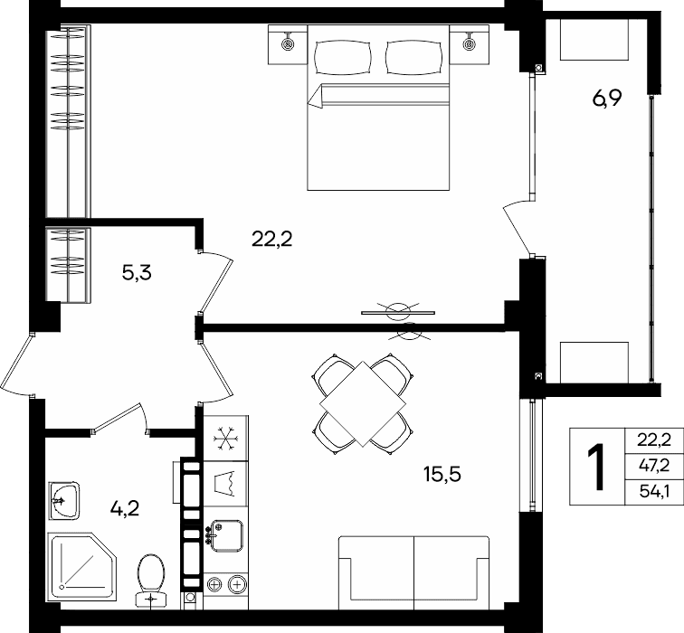 1-к, 54.1 м² · Альморе