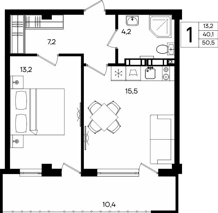 1-к, 50.5 м² · Альморе