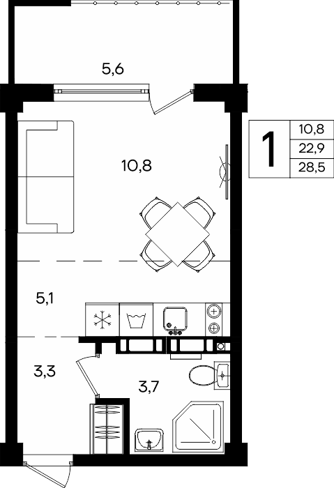 1-к, 28.5 м² · Альморе