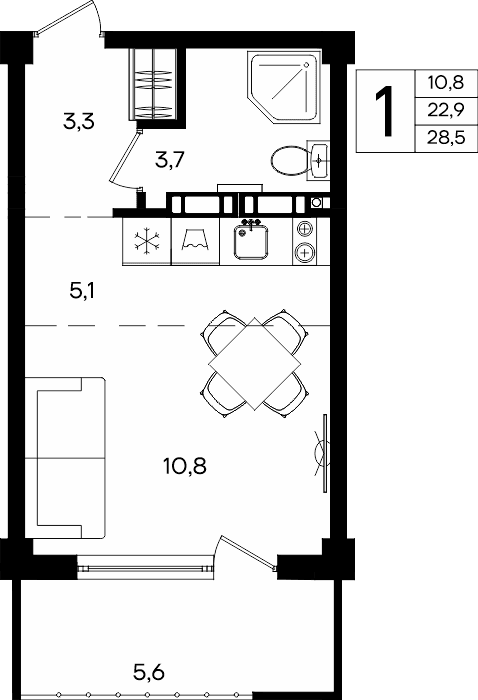 1-к, 28.5 м² · Альморе
