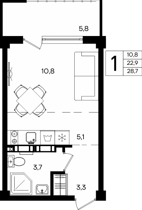 1-к, 28.7 м² · Альморе