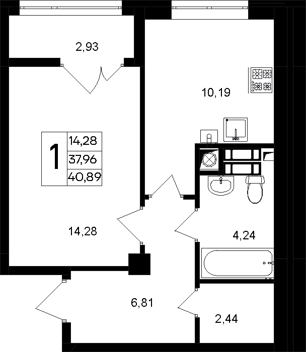 1-к, 40.89 м² · Парковые кварталы