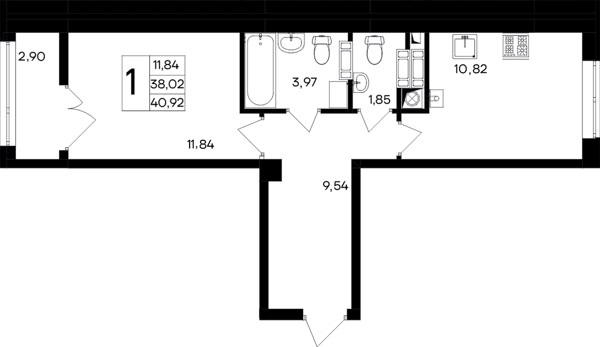 1-к, 40.92 м² · Парковые кварталы