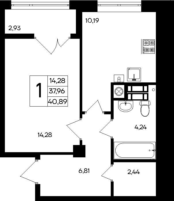 1-к, 40.89 м² · Парковые кварталы