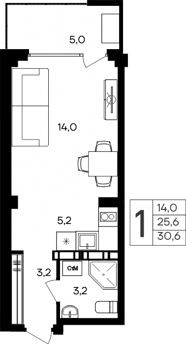 1-к, 30.6 м² · Альморе
