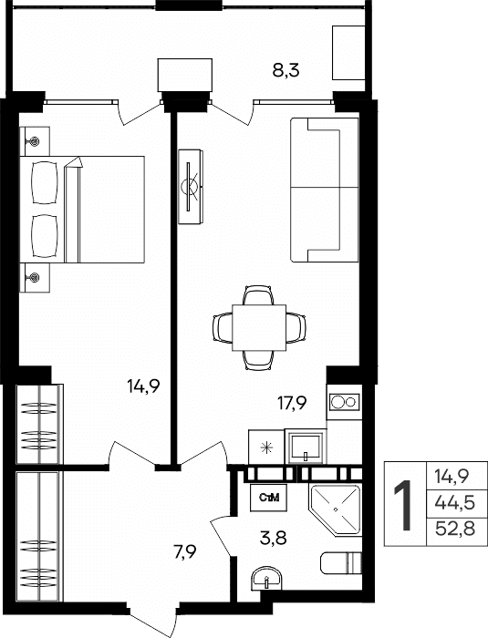 1-к, 52.8 м² · Альморе