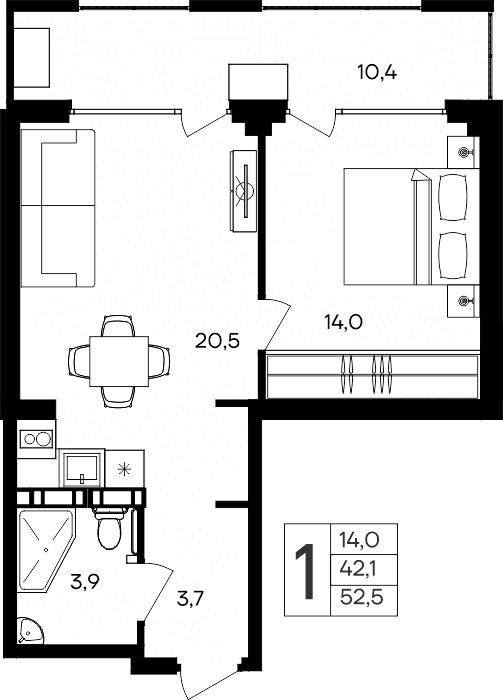 1-к, 52.5 м² · Альморе