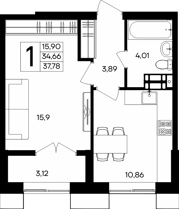1-к, 37.78 м² · Семисчастье