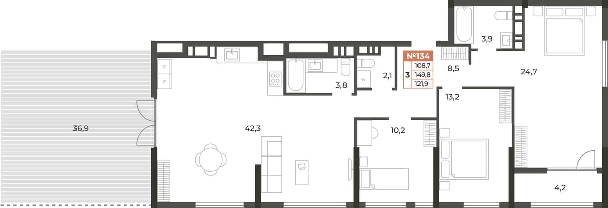 3-к, 121.9 м² · Аристократ