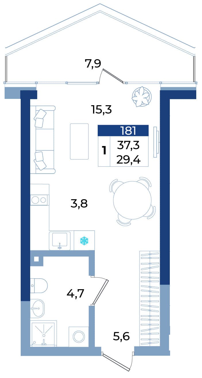 1-к, 37.3 м² · Эфириум