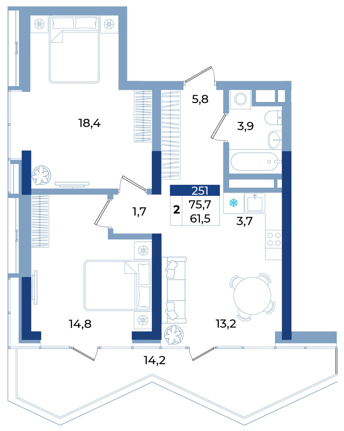 2-к, 75.7 м² · Эфириум