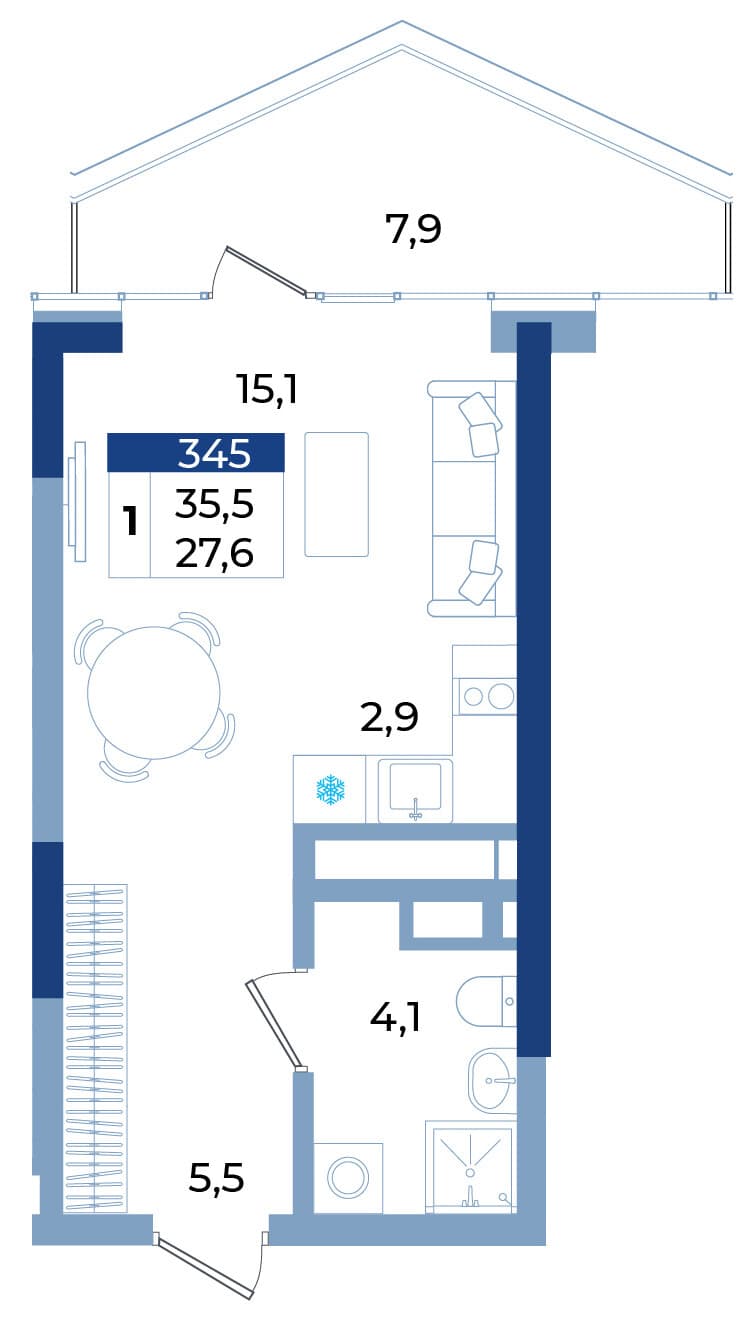 1-к, 35.5 м² · Эфириум