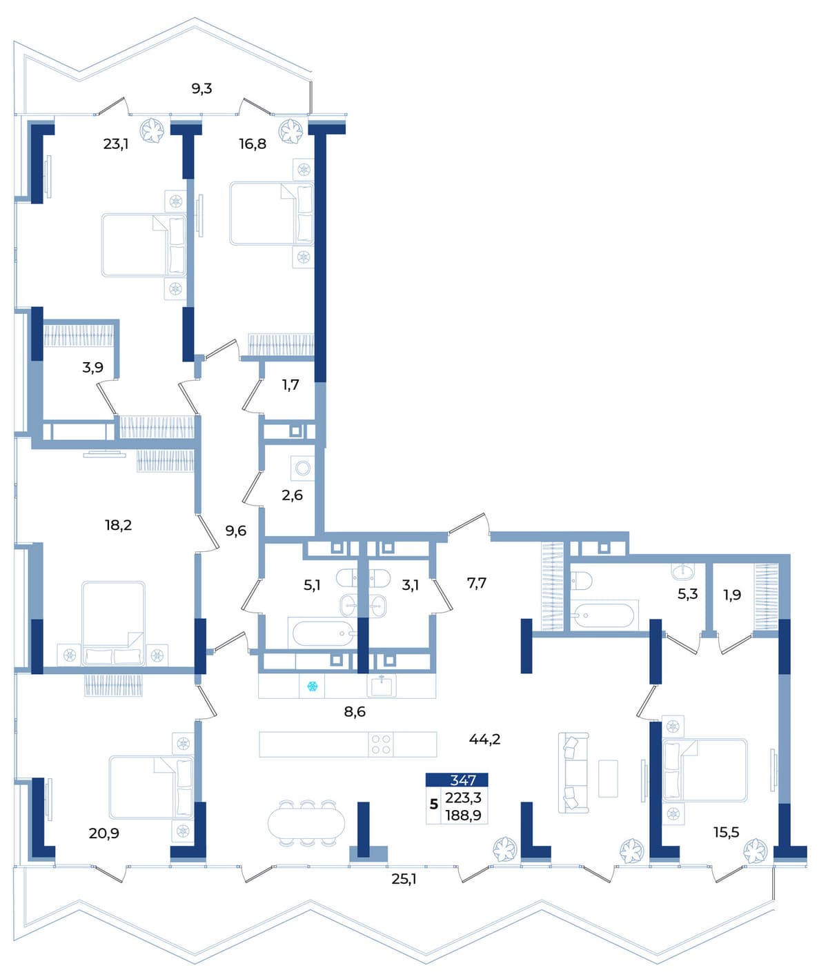 5-к, 223.3 м² · Эфириум