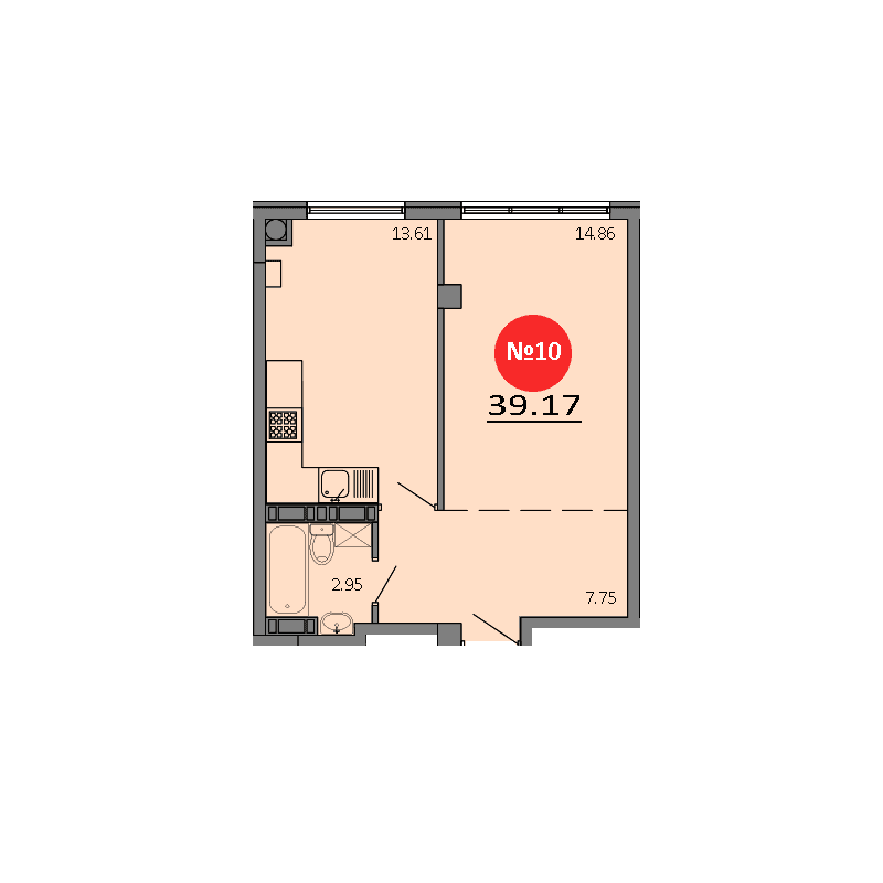 1-к, 39.17 м² · Зелёный квартал
