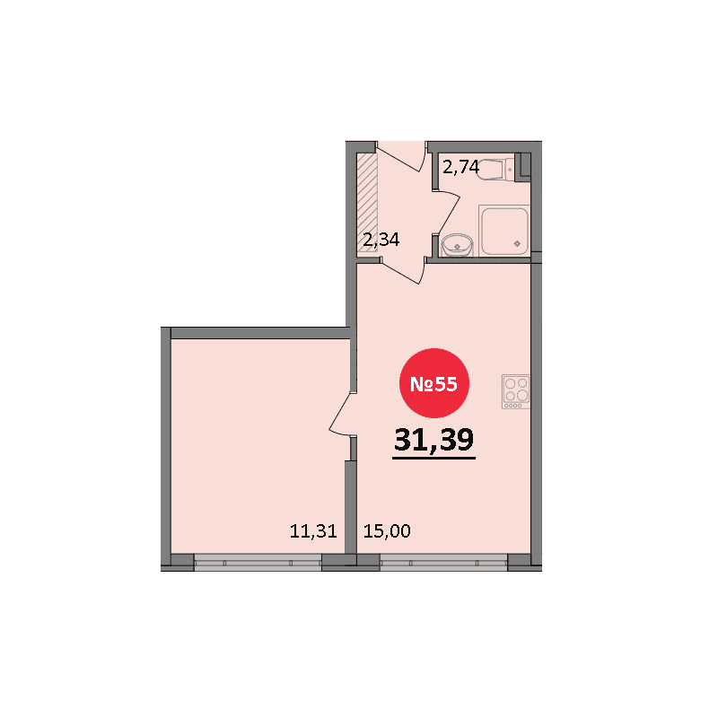 1-к, 31.39 м² · Парк Прибрежный
