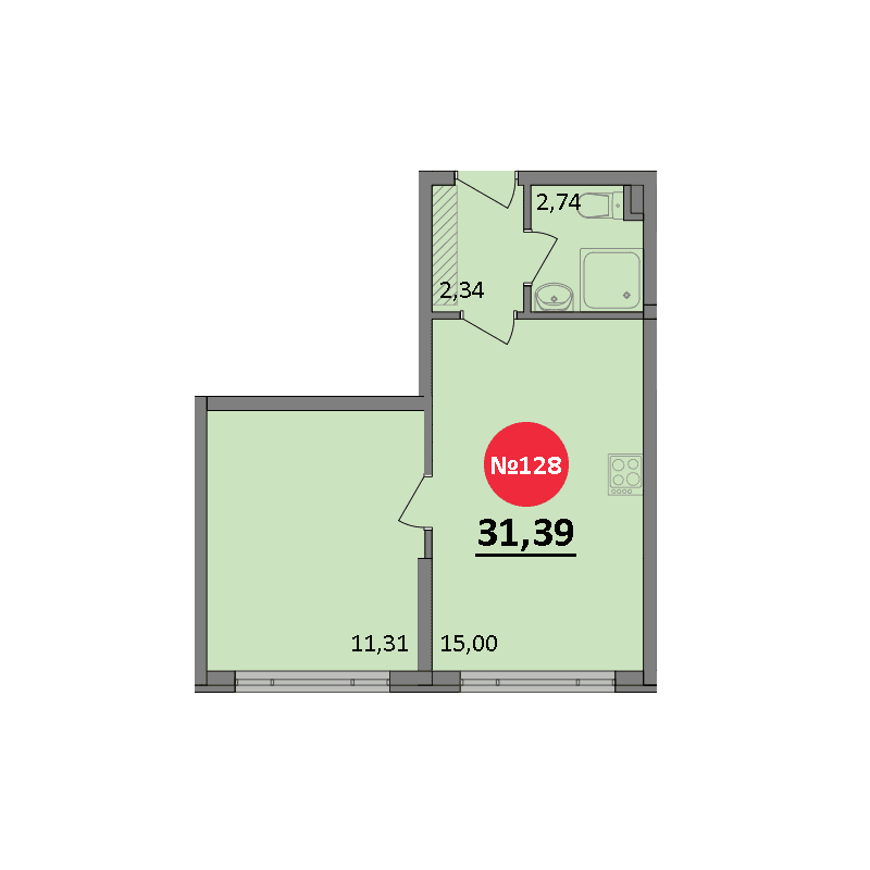 1-к, 31.39 м² · Парк Прибрежный