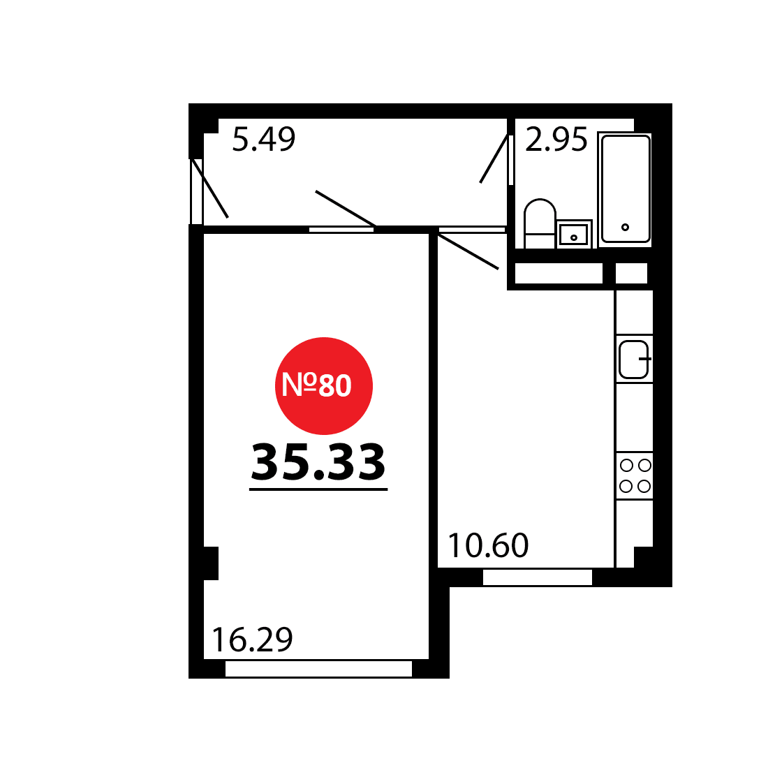 1-к, 35.33 м² · Рассвет