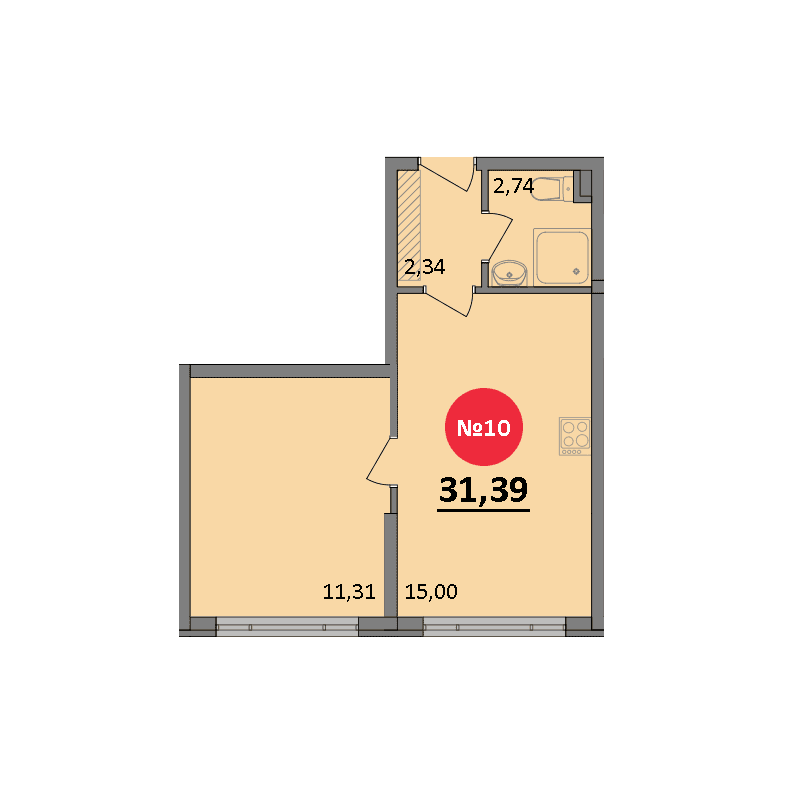 1-к, 31.39 м² · Парк Прибрежный