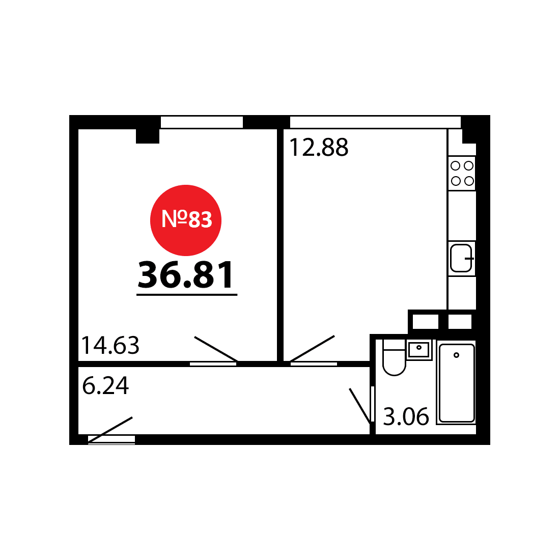 1-к, 36.81 м² · Рассвет