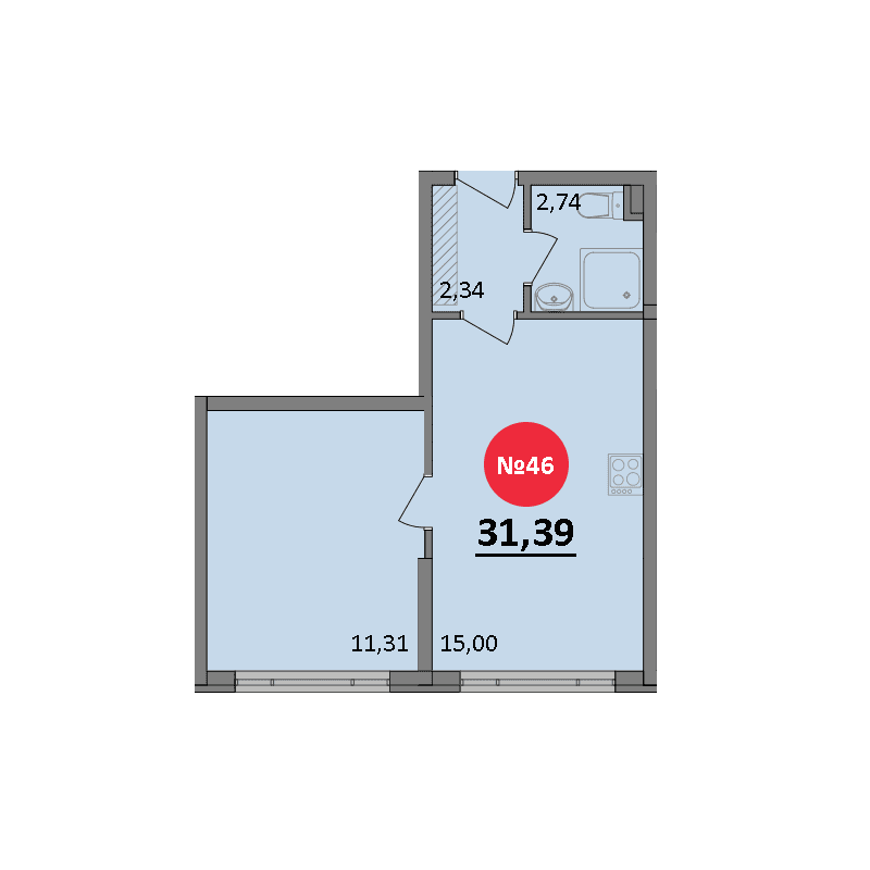 1-к, 31.39 м² · Парк Прибрежный