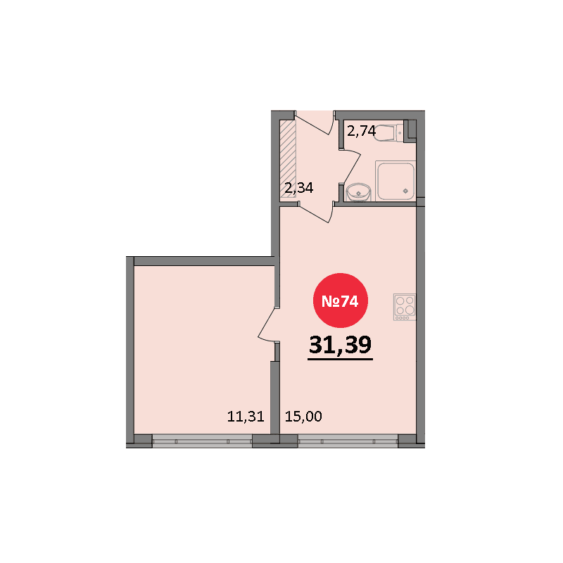 1-к, 31.39 м² · Парк Прибрежный