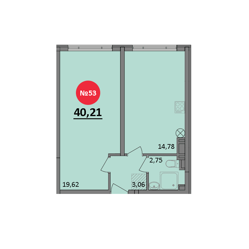 1-к, 40.21 м² · Парк Прибрежный