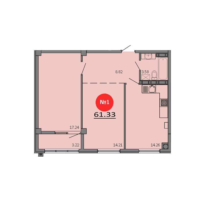 2-к, 61.33 м² · Зелёный квартал